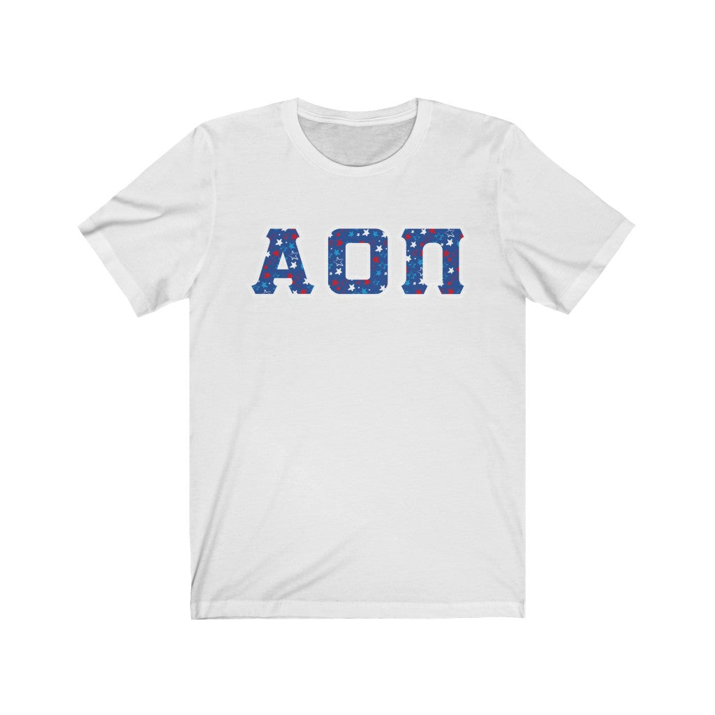 Alpha Omicron Pi Printed Letters | American Stars T-Shirt
