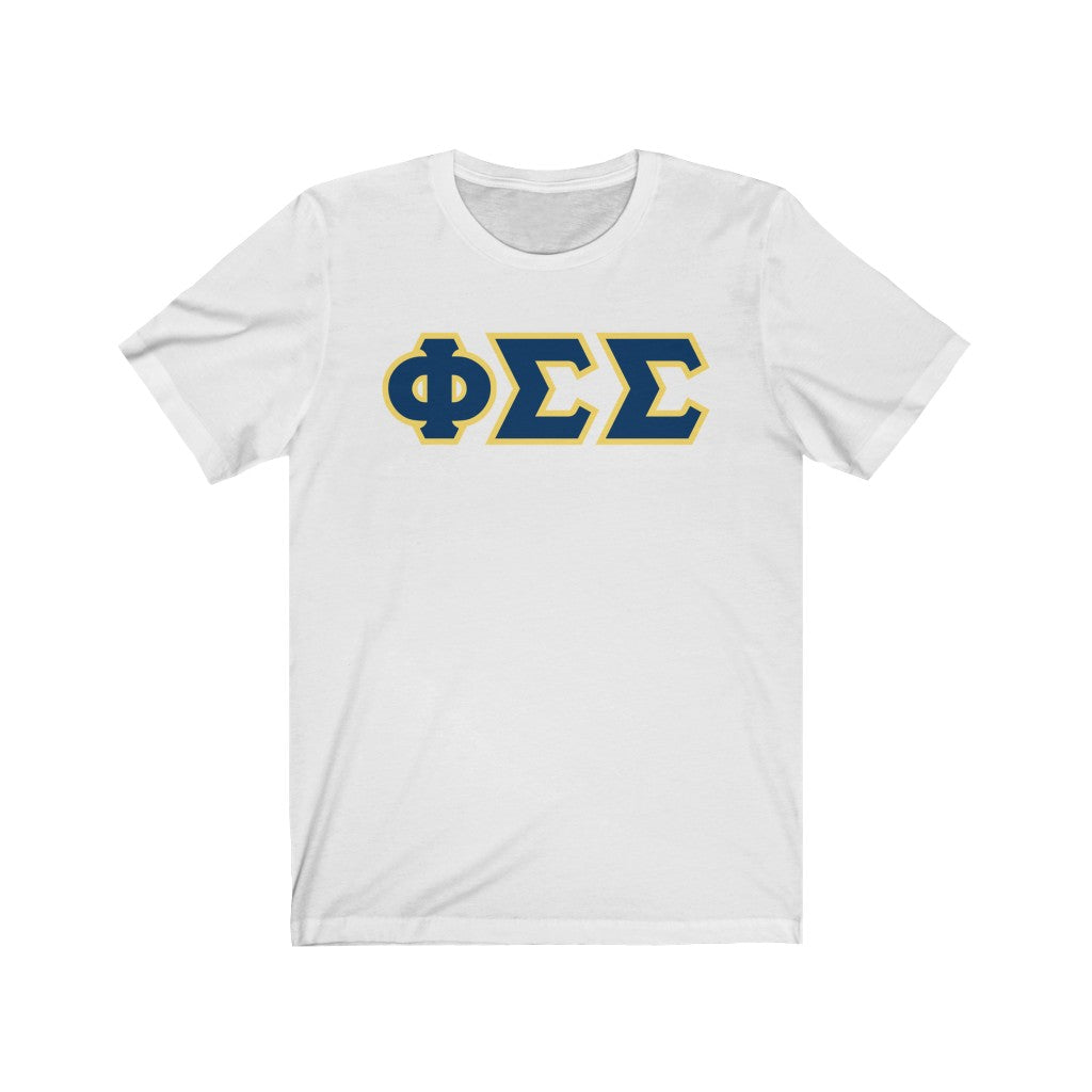 Phi Sigma Sigma Printed Letters | Drk Blue & Yellow Border T-Shirt