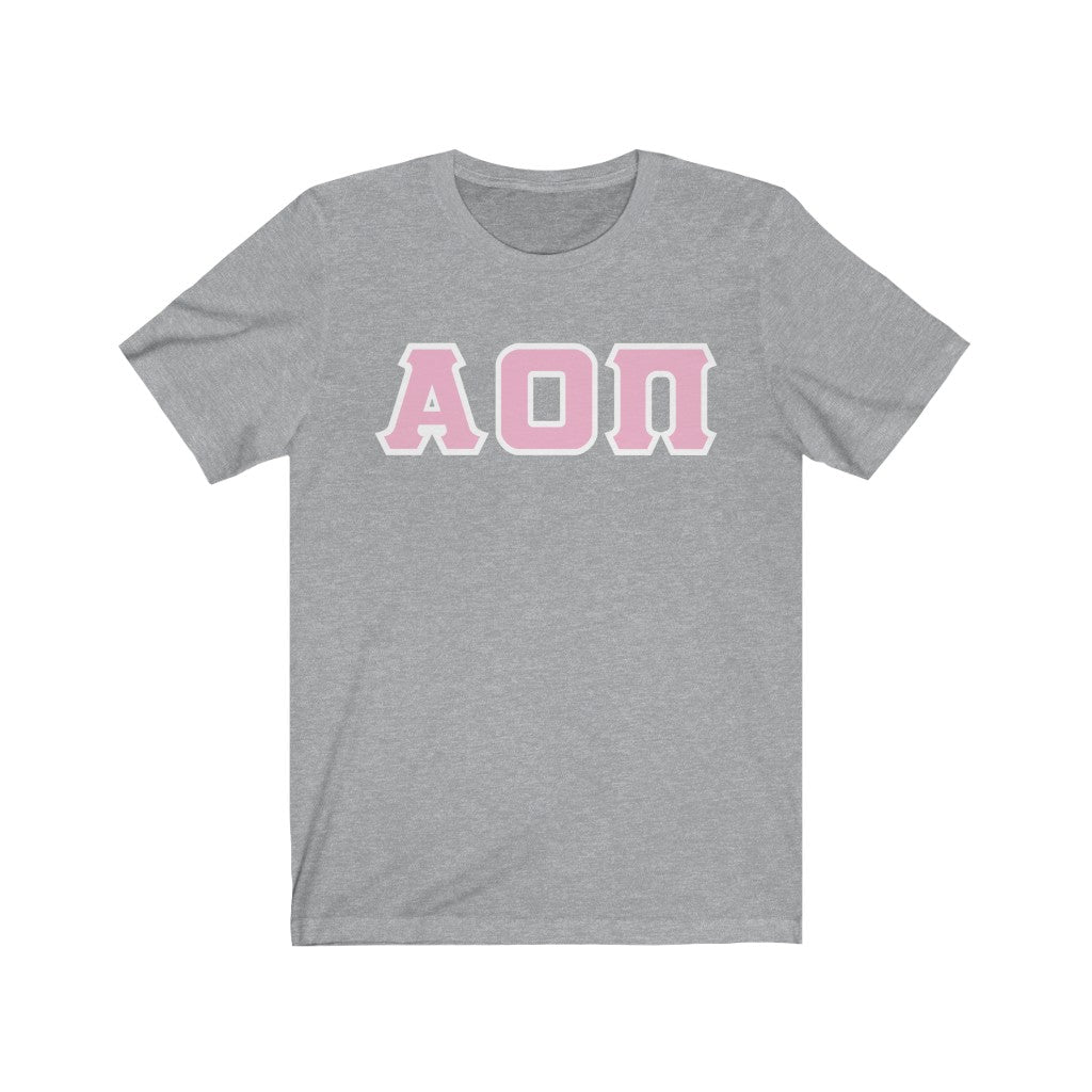 Alpha Omicron Pi Printed Letters | Pink with White Border T-Shirt