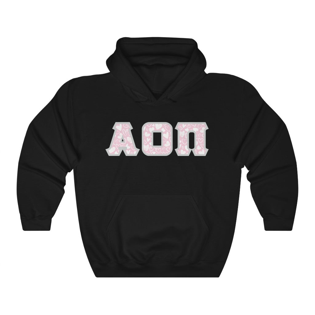 Alpha Omicron Pi Printed Letters | Chalky Hearts Hoodie