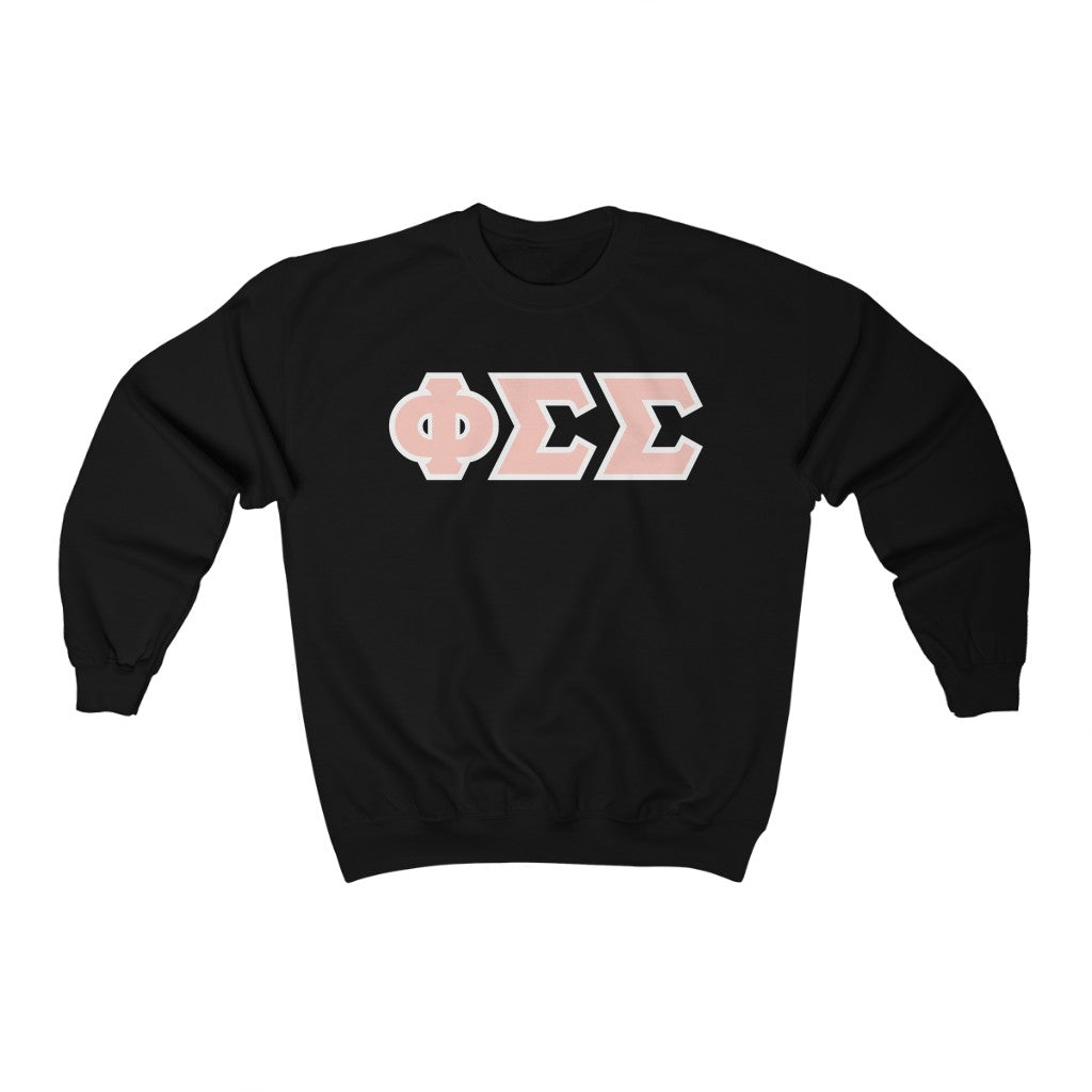 Phi Sigma Sigma Printed Letters | Peach with White Border Crewneck