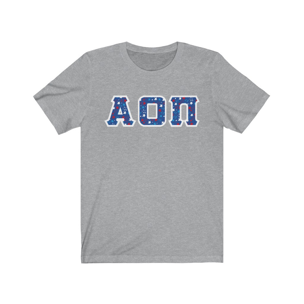 Alpha Omicron Pi Printed Letters | American Stars T-Shirt