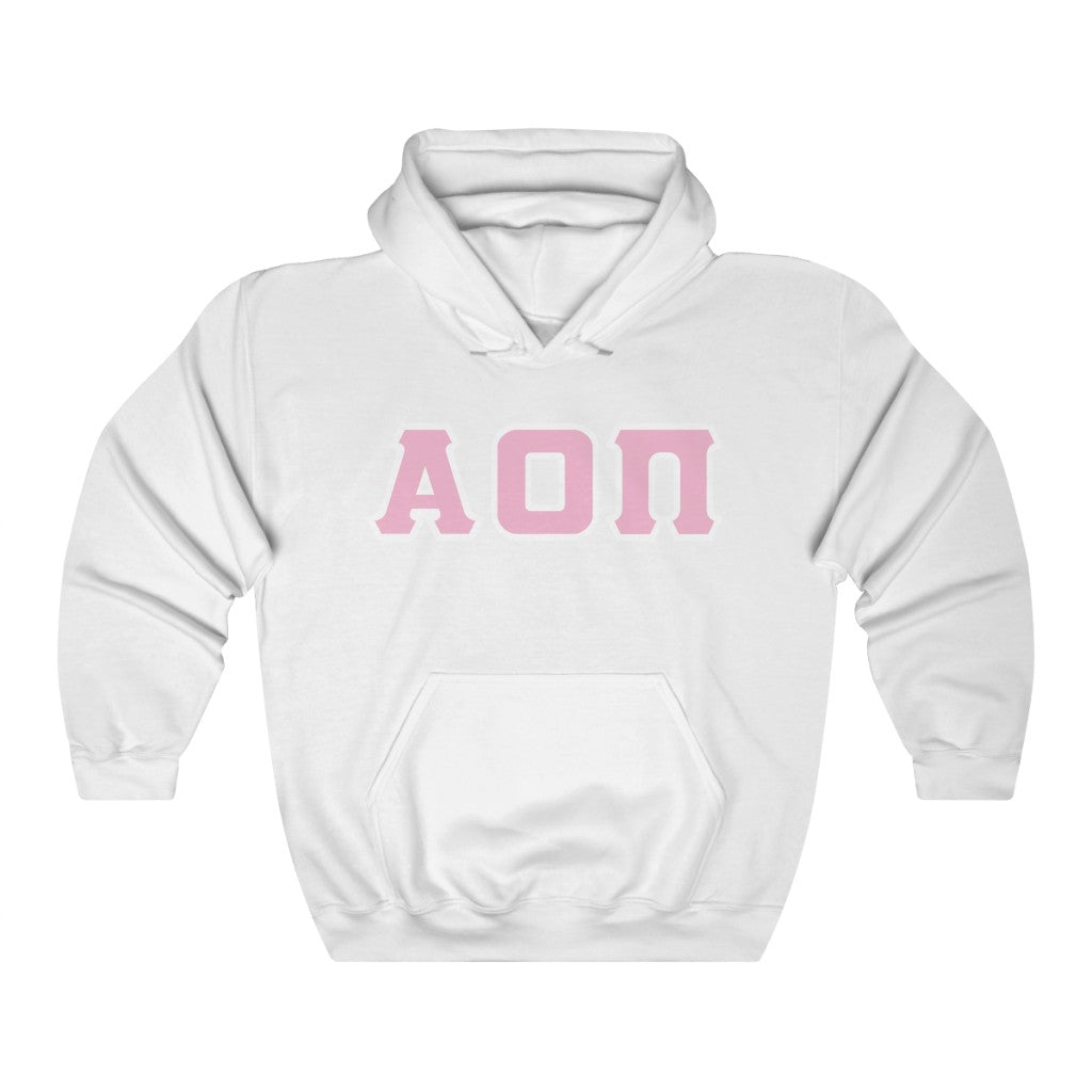 Alpha Omicron Pi Printed Letters | Pink with White Border Hoodie