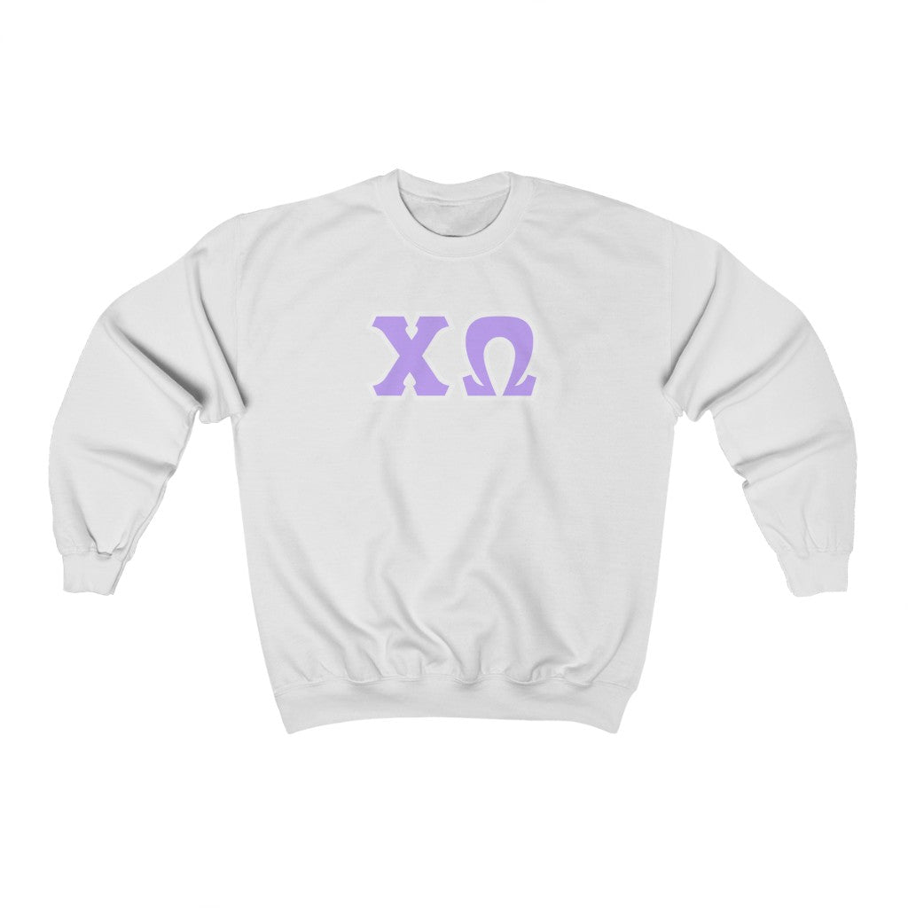 Chi Omega Print Letters | Purple with White Border Crewneck