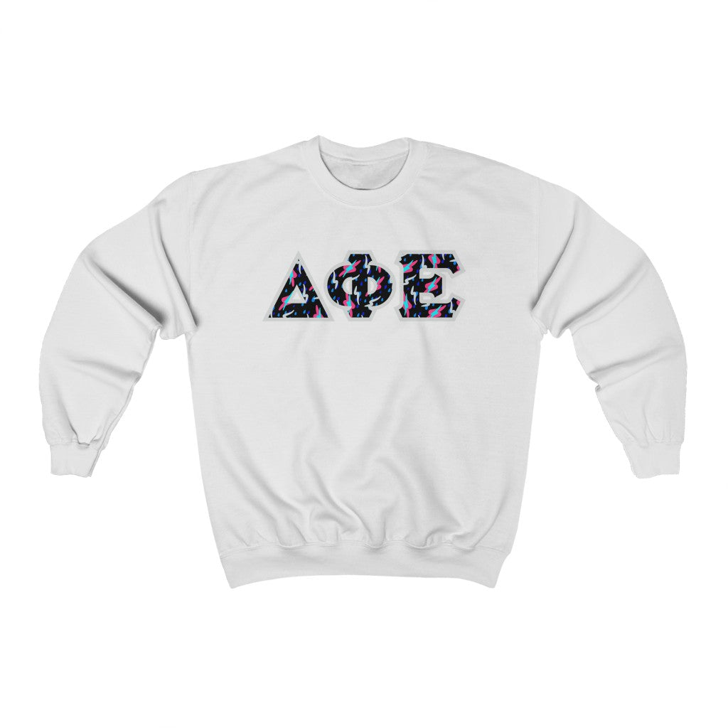 Delta Phi Epsilon Printed Letters | Bayside Black Crewneck