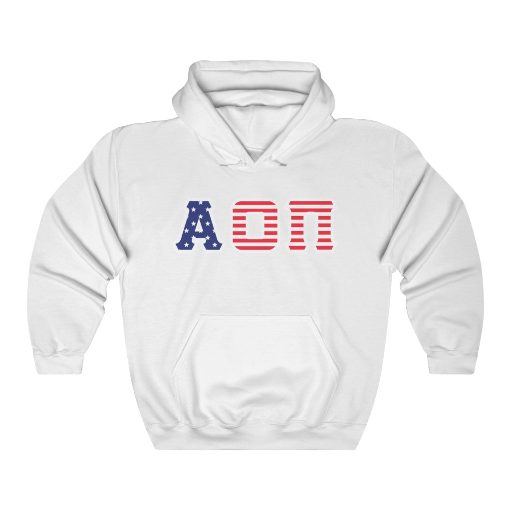 Alpha Omicron Pi Printed Letters | USA Flag Pattern Hoodie