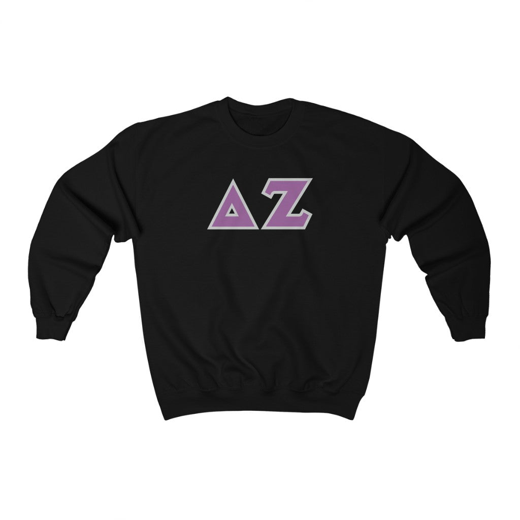 Delta Zeta Printed Letters | Purple & Grey Border Crewneck