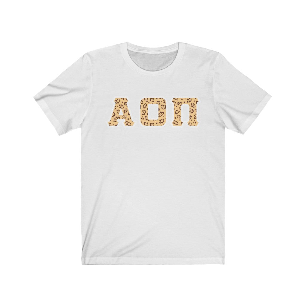 Alpha Omicron Pi Printed Letters | Leopard Print T-Shirt