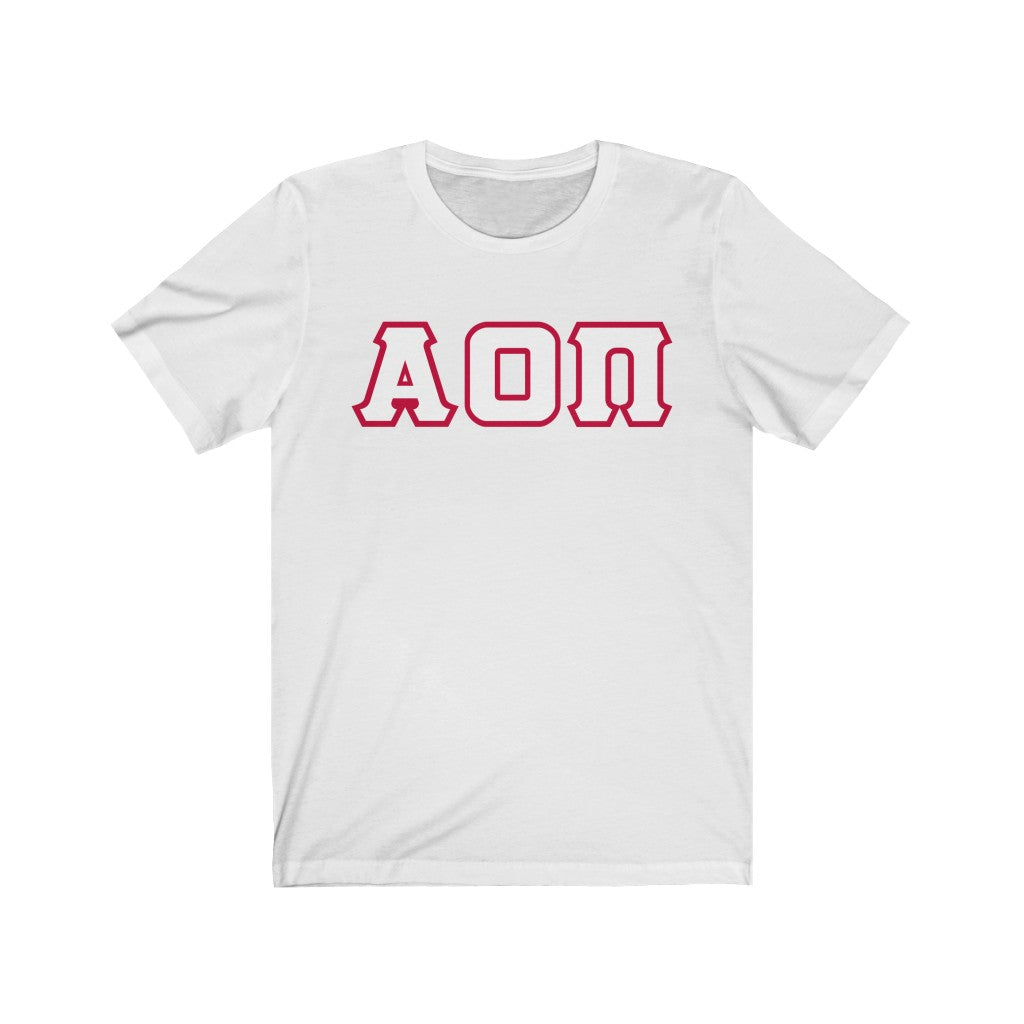 Alpha Omicron Pi Printed Letters | White with Red Border T-Shirt