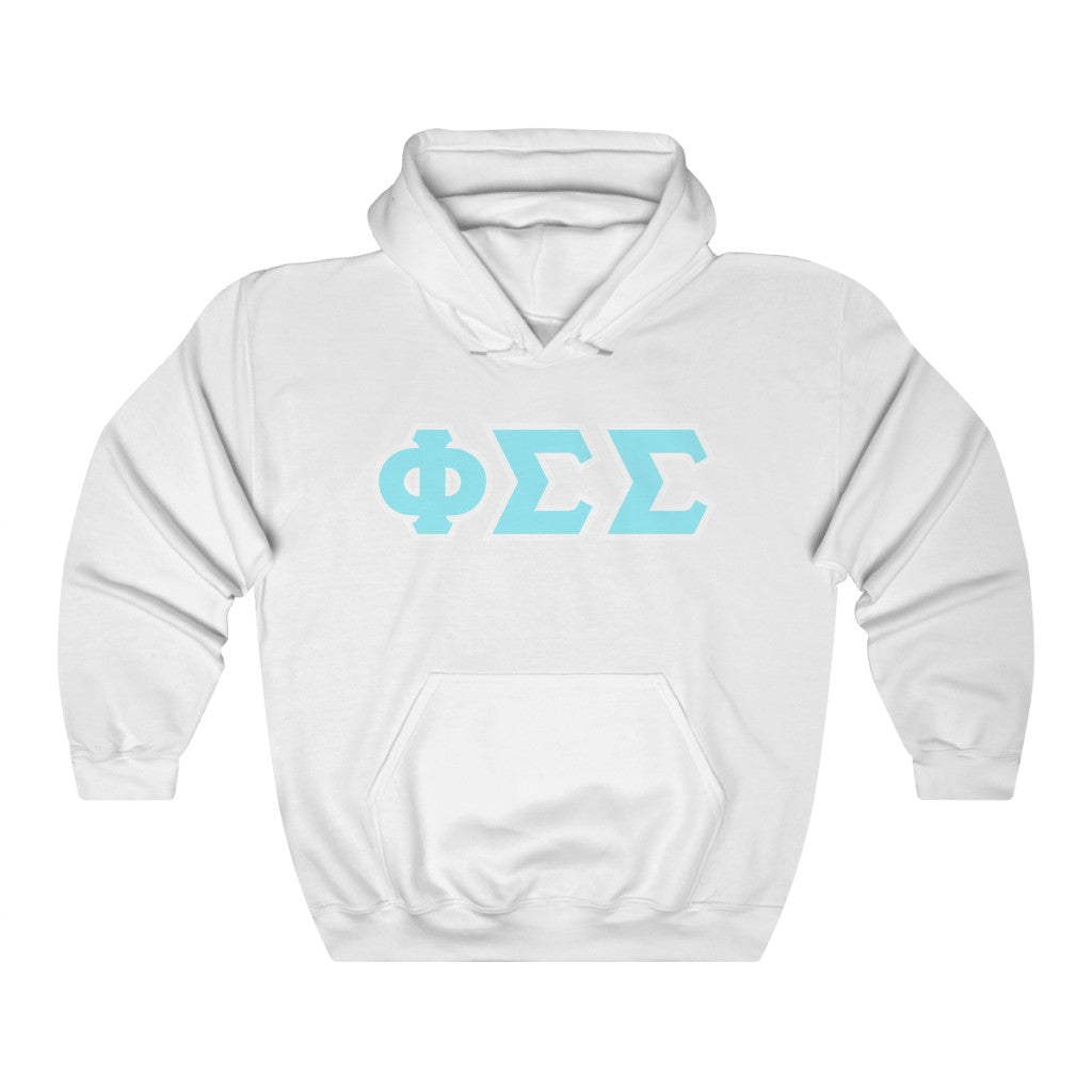 Phi Sigma Sigma Printed Letters | Cyan with White Border Hoodie
