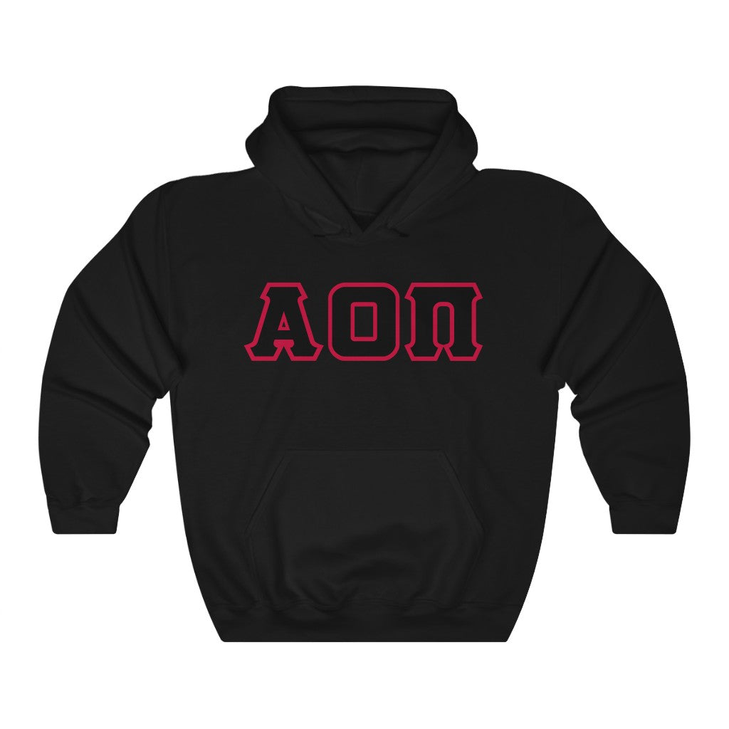Alpha Omicron Pi Printed Letters | Black with Cardinal Border Hoodie
