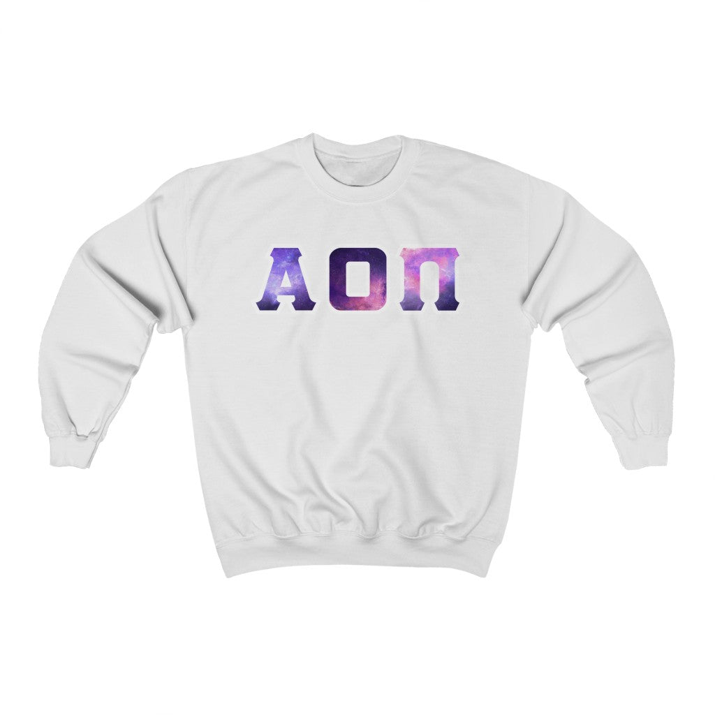 Alpha Omicron Pi Printed Letters | Galaxy Crewneck