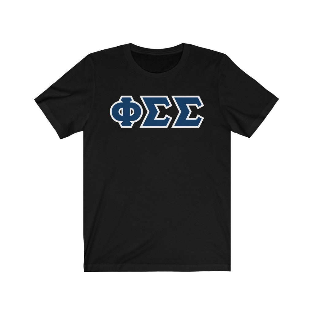 Phi Sigma Sigma Printed Letters | Dark Blue & White Border T-Shirt