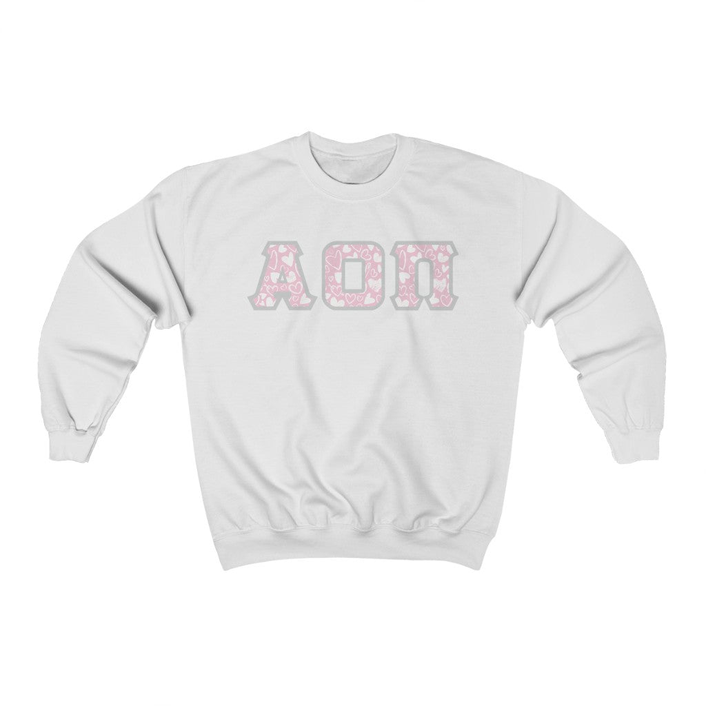 Alpha Omicron Pi Printed Letters | Chalky Hearts Crewneck