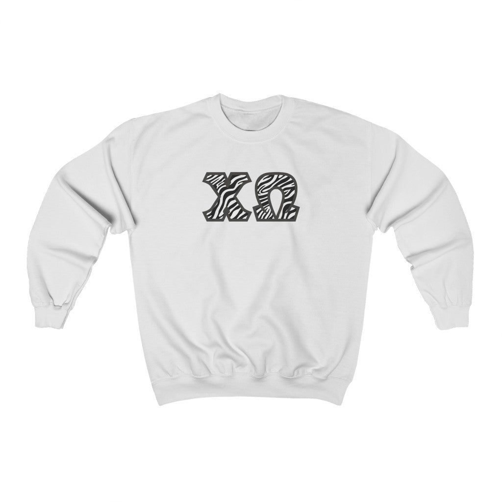 Chi Omega Printed Letters | Zebra Print Crewneck