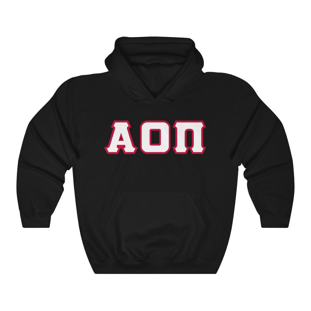Alpha Omicron Pi Printed Letters | White with Red Border Hoodie