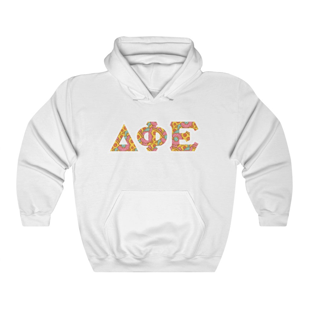 Delta Phi Epsilon Printed Letters | Pizza and Donuts Hoodie