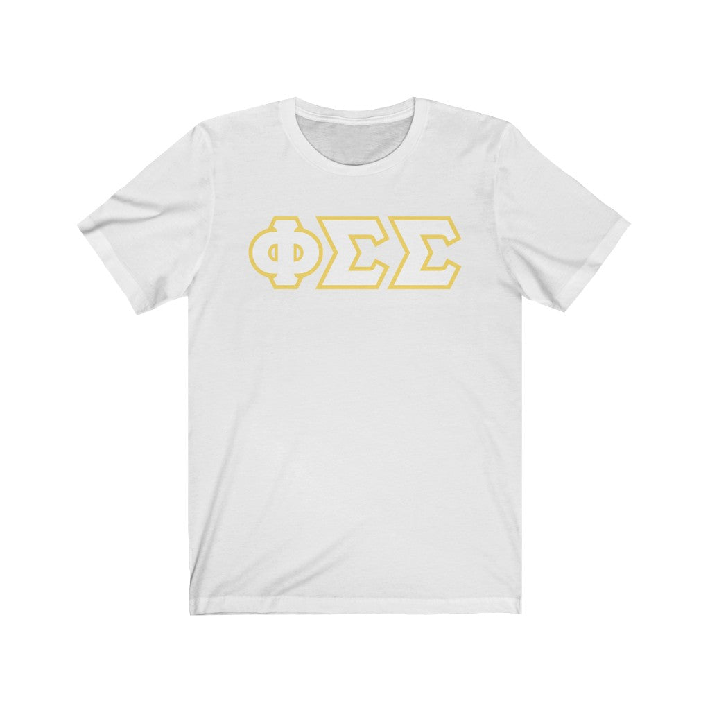 Phi Sigma Sigma Printed Letters | White & Yellow Border T-Shirt