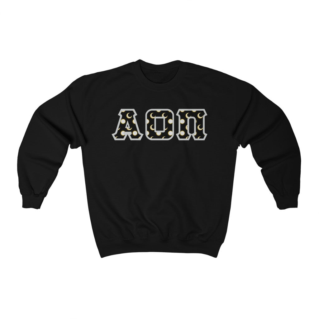 Alpha Omicron Pi Printed Letters | Sun and Moon Crewneck