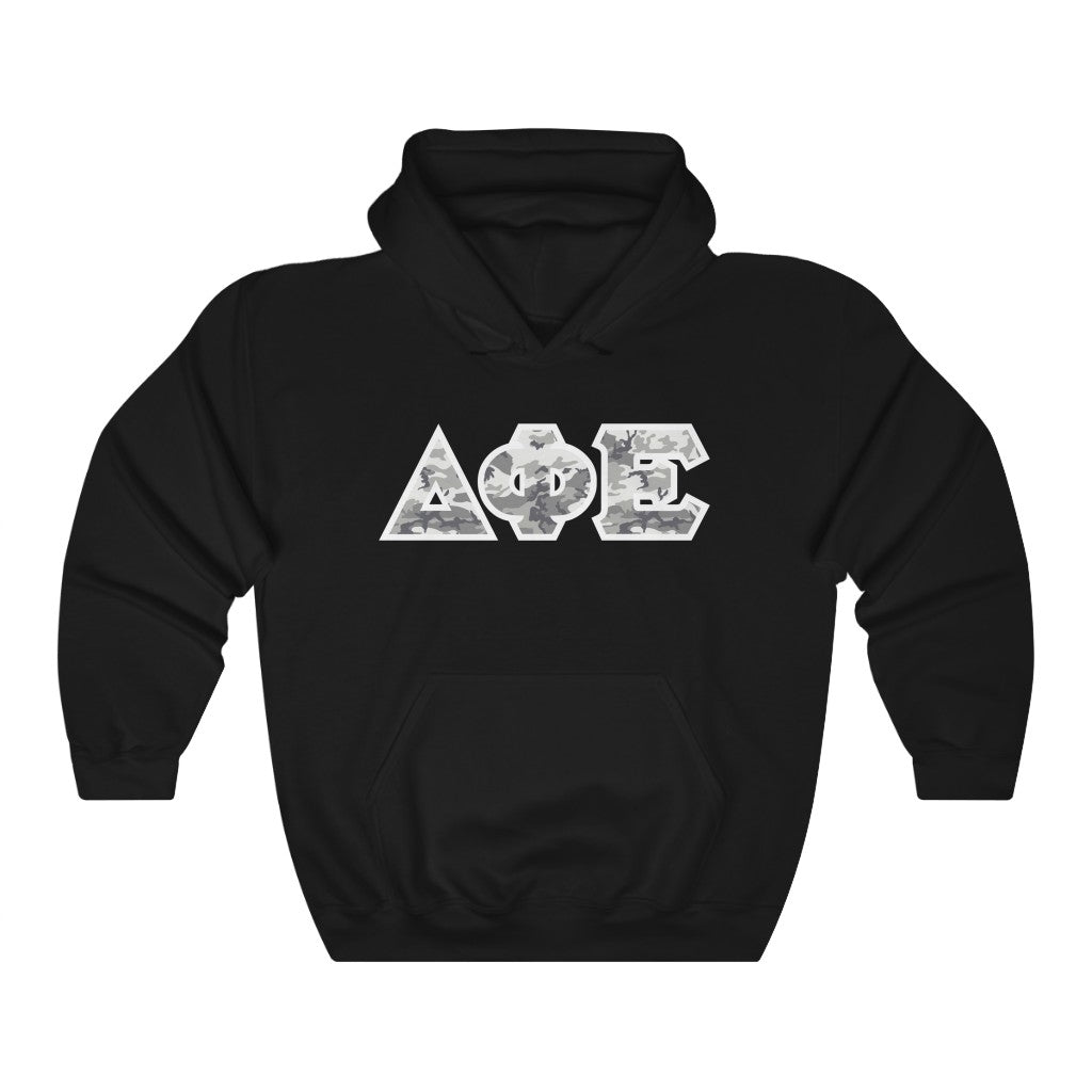 Delta Phi Epsilon Printed Letters | Winter Camo Hoodie