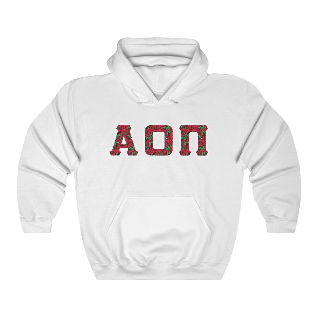 Alpha Omicron Pi Printed Letters | Roses Hoodie
