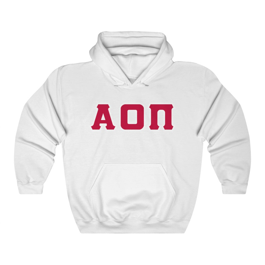 Alpha Omicron Pi Printed Letters | Cardinal with White Border Hoodie