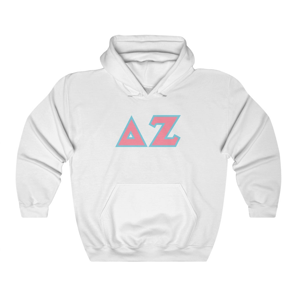 Delta Zeta Printed Letters | Pink with Cyan Border Hoodie