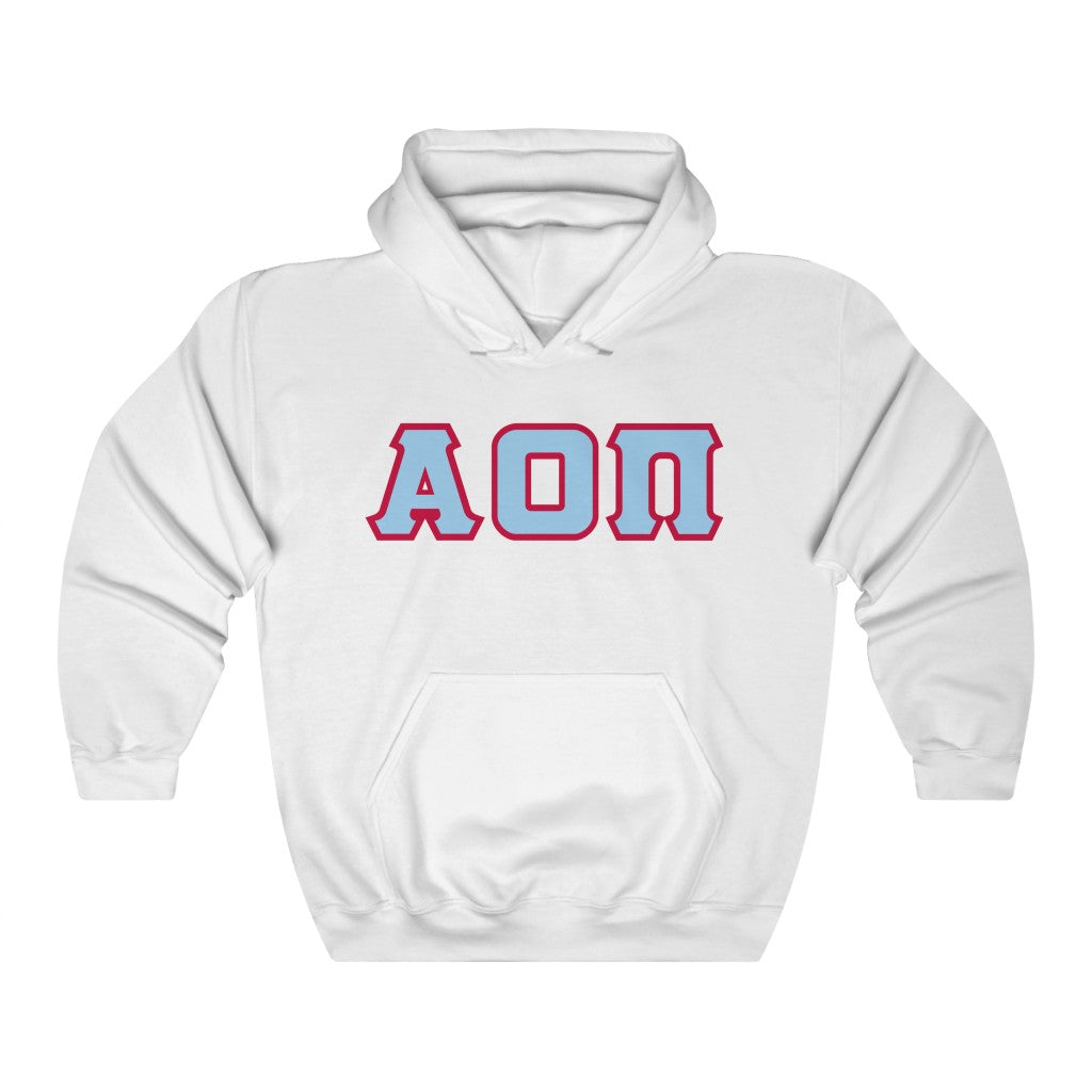 Alpha Omicron Pi Printed Letters | Light Blue with Red Border Hoodie