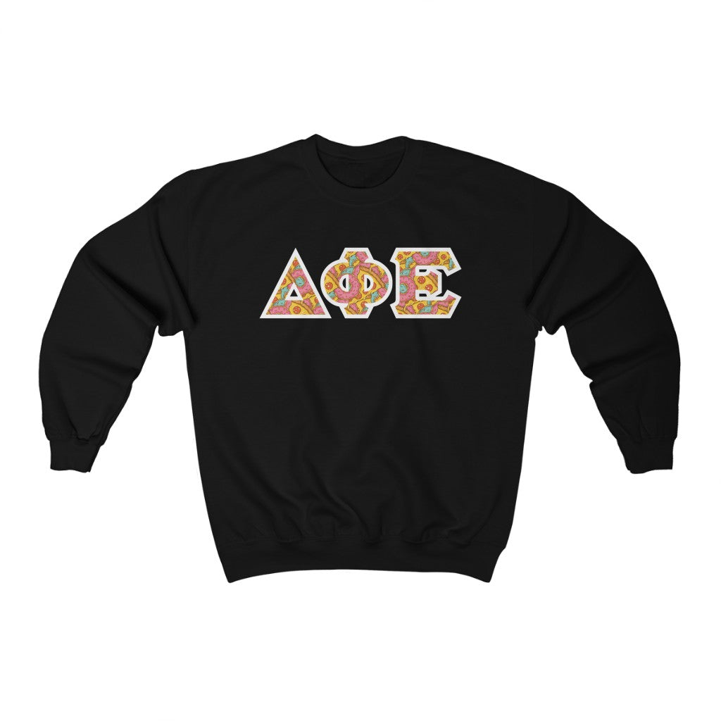Delta Phi Epsilon Printed Letters | Pizza and Donuts Crewneck