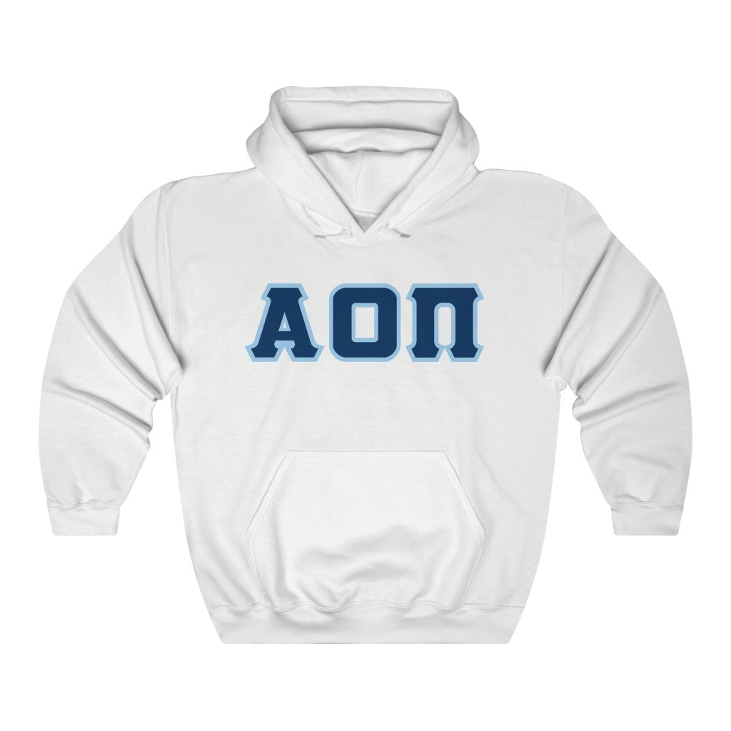 Alpha Omicron Pi Printed Letters | Navy with L Blue Border Hoodie