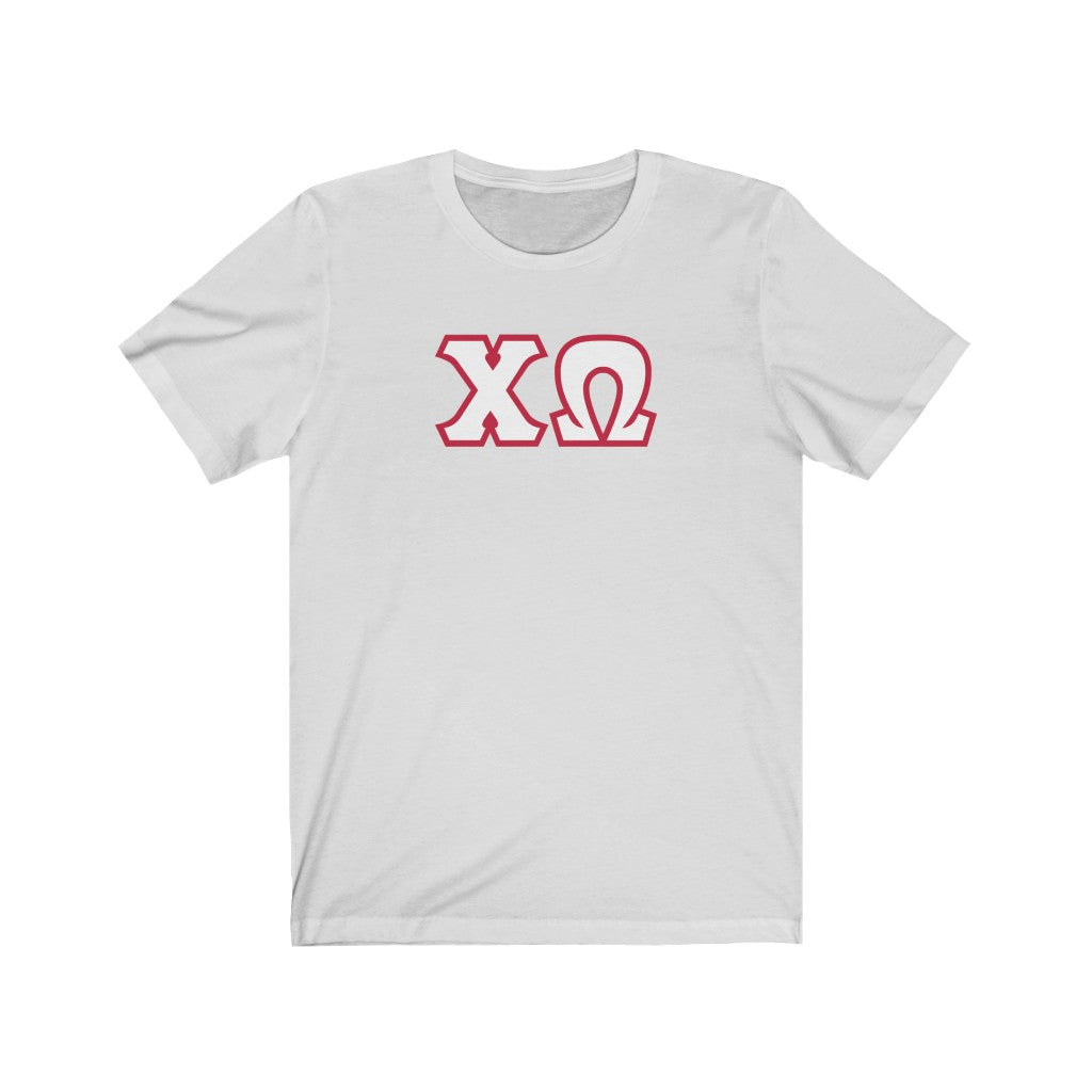 Chi Omega Print Letters | White & Cardinal Border T-Shirt