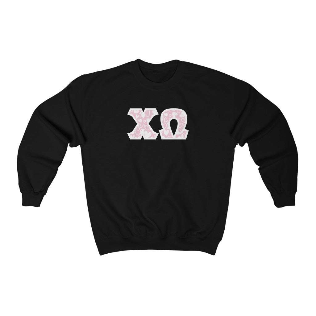 Chi Omega Printed Letters | Chalky Hearts Crewneck
