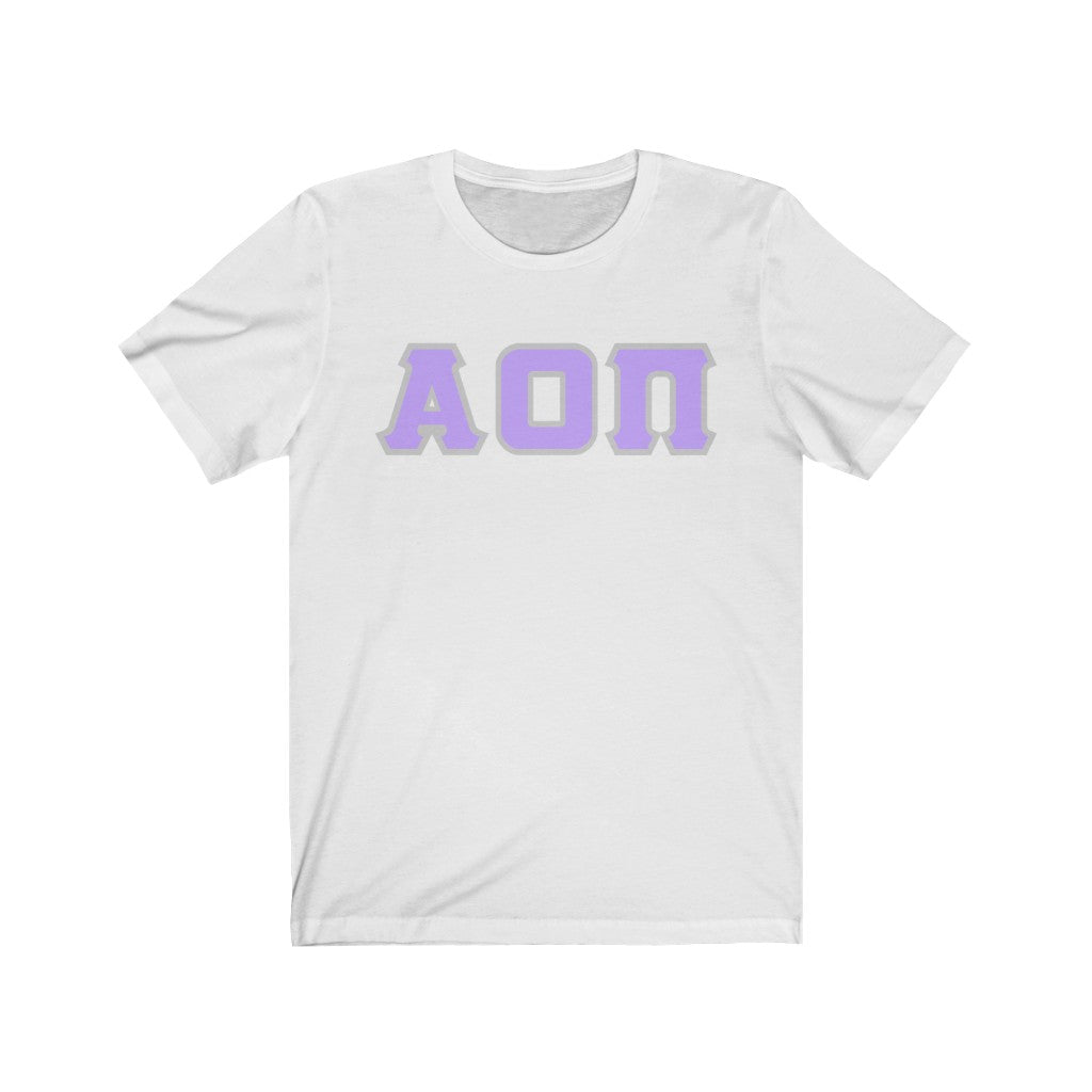 Alpha Omicron Pi Printed Letters | Violet with Grey Border T-Shirt
