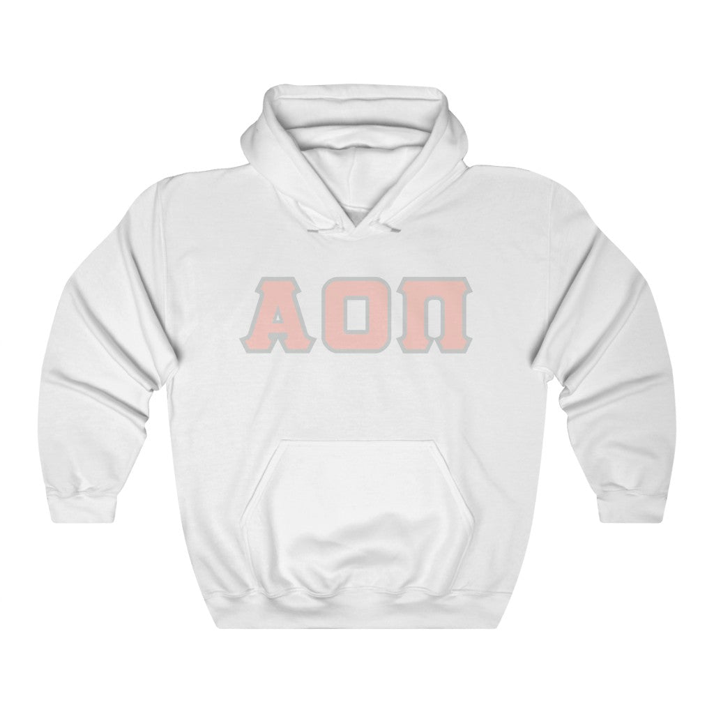 Alpha Omicron Pi Printed Letters | Peach with Grey Border Hoodie