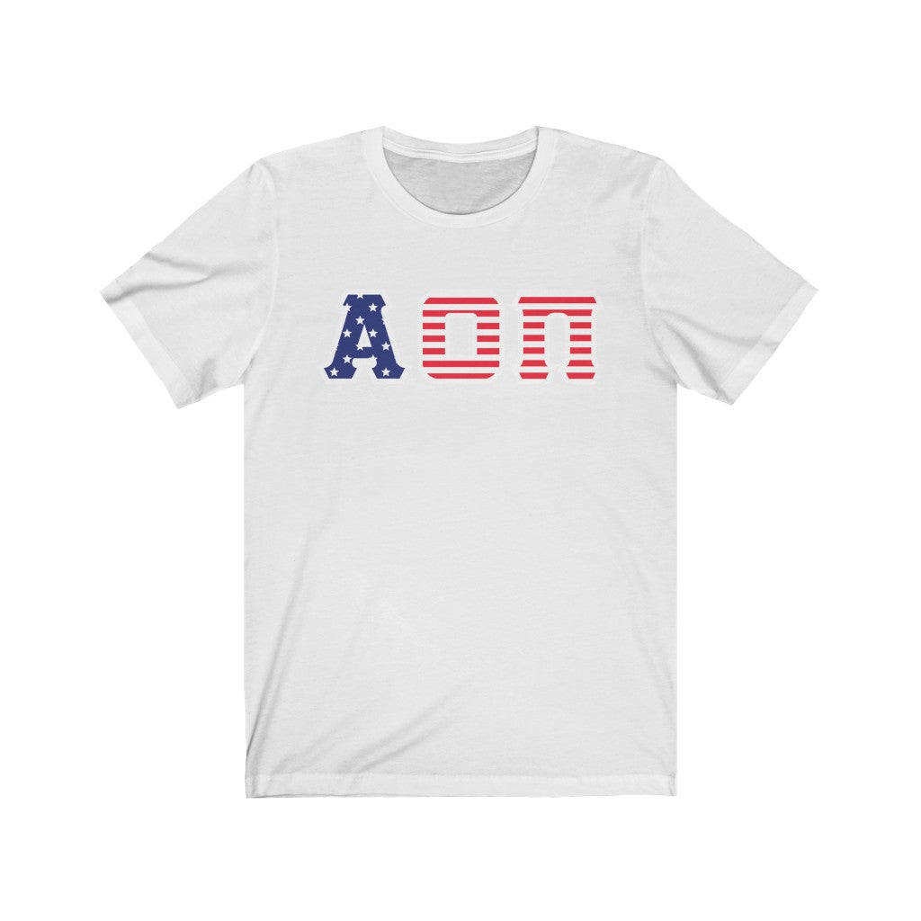 Alpha Omicron Pi Printed Letters | American Flag Pattern T-Shirt