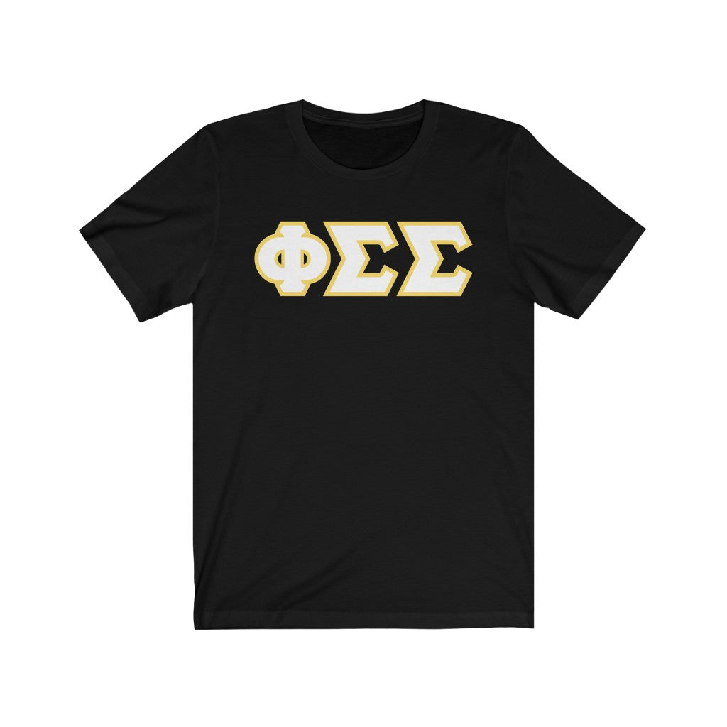 Phi Sigma Sigma Printed Letters | White & Yellow Border T-Shirt