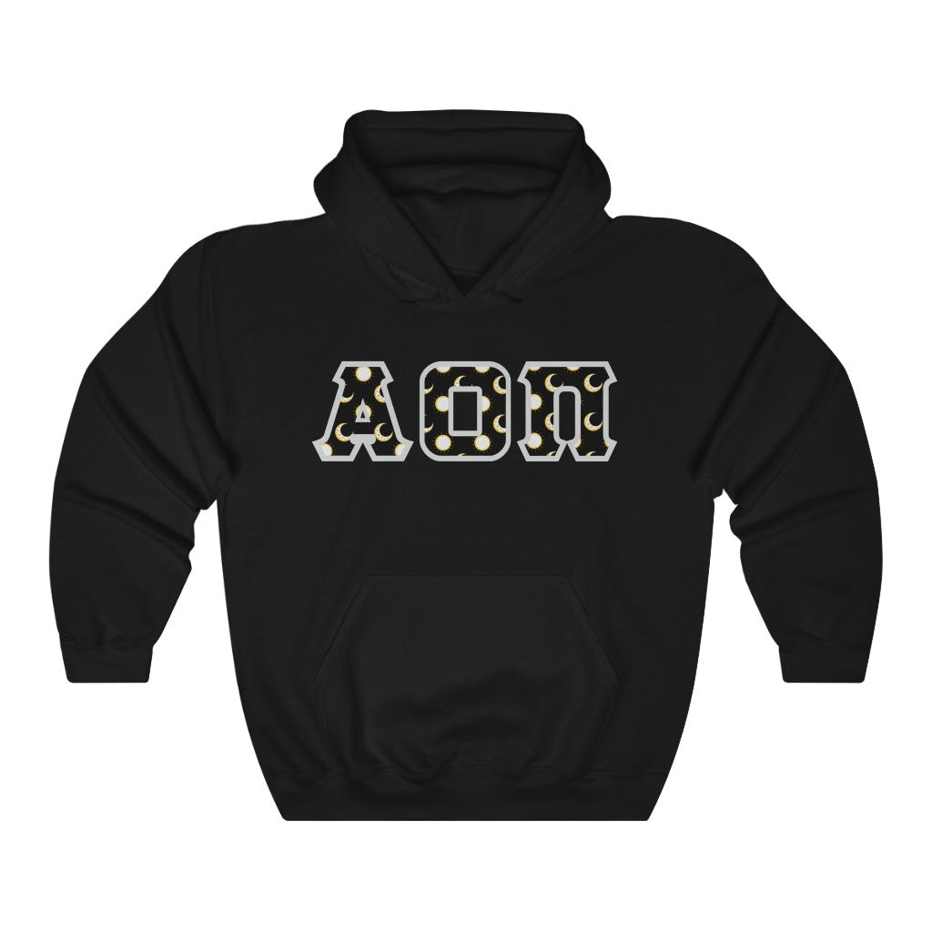 Alpha Omicron Pi Printed Letters | Sun and Moon Hoodie