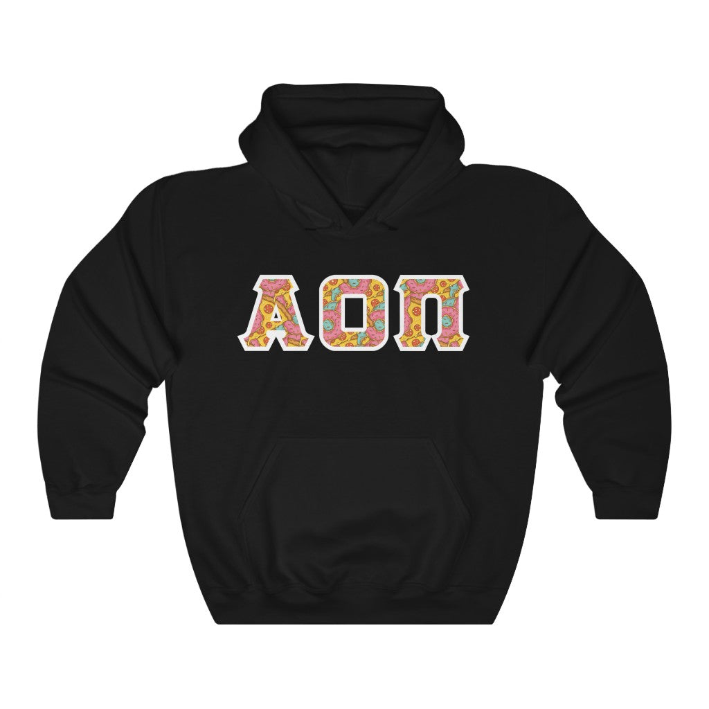 Alpha Omicron Pi Printed Letters | Pizza and Donuts Hoodie