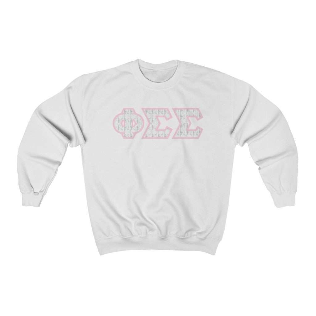 Phi Sigma Sigma Printed Letters |Marble with Pink Border Crewneck