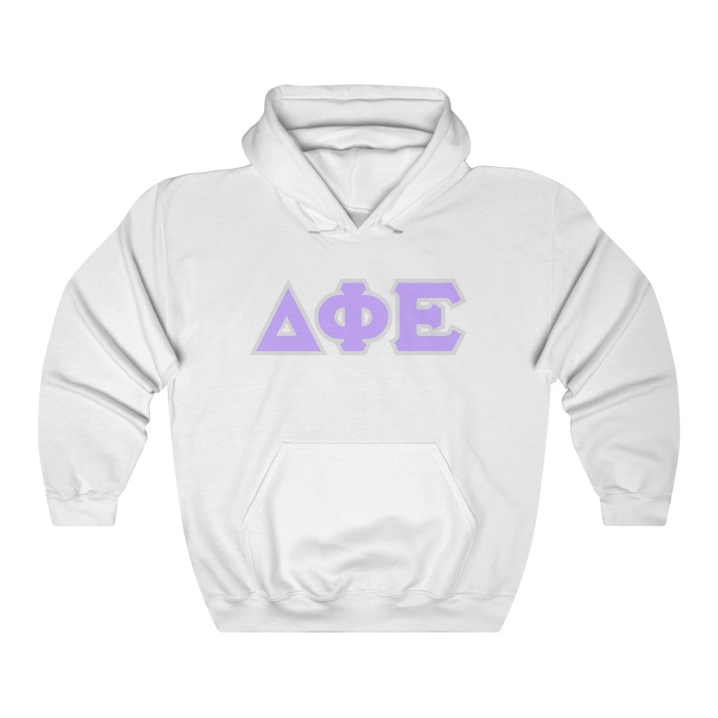 Delta Phi Epsilon Printed Letters | Violet with Grey Border Hoodie