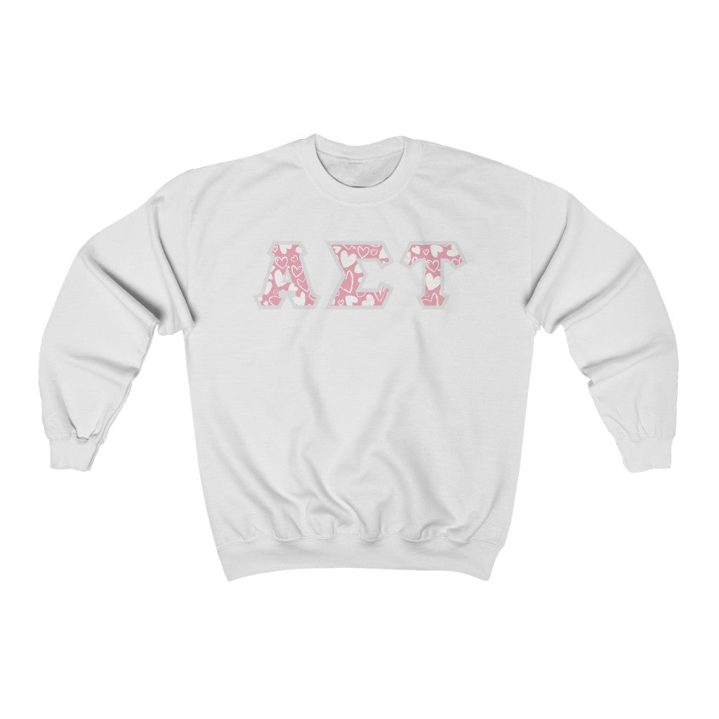 Alpha Sigma Tau Printed Letters | Chalky Hearts Crewnecks