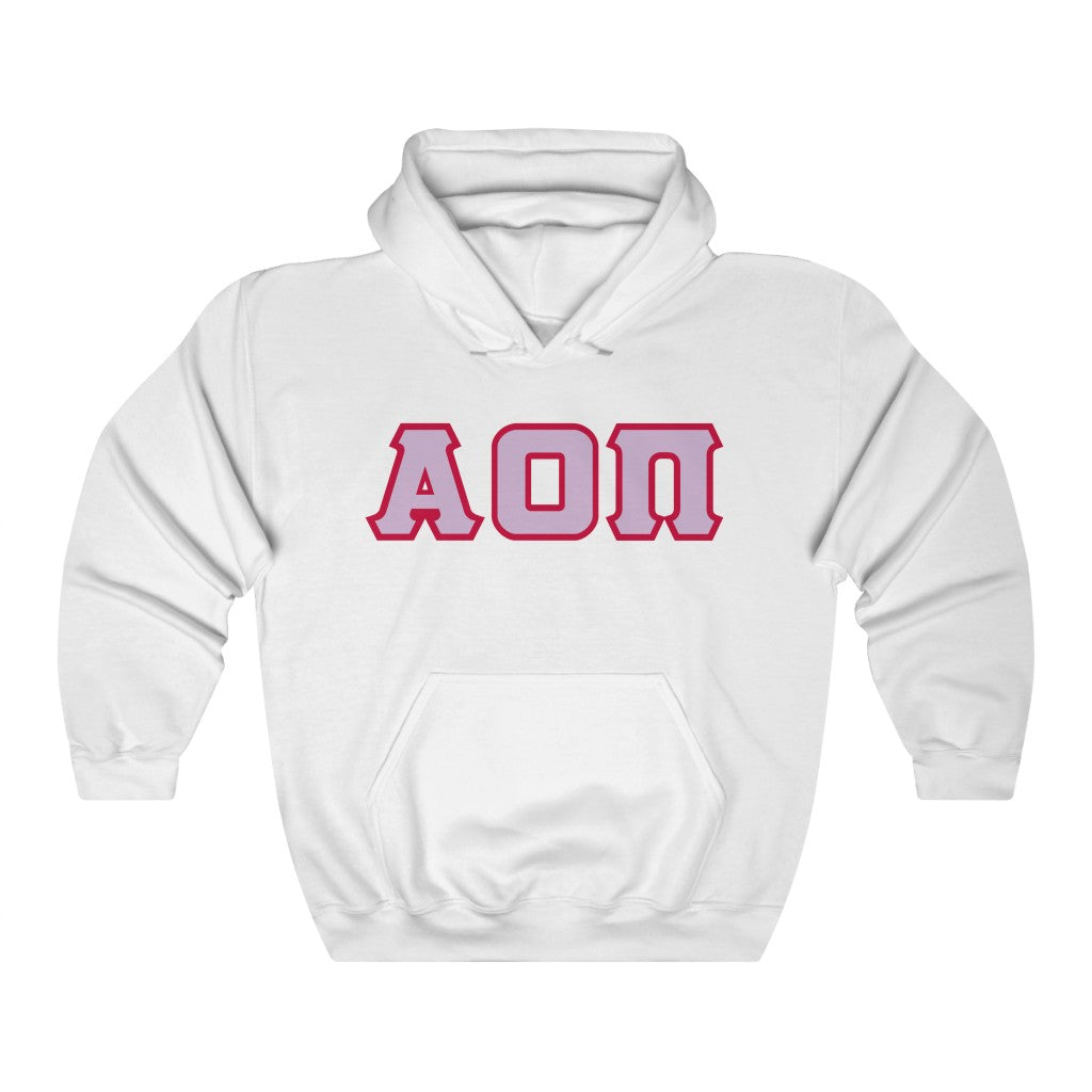 Alpha Omicron Pi Printed Letters | Lavender with Red Border Hoodie