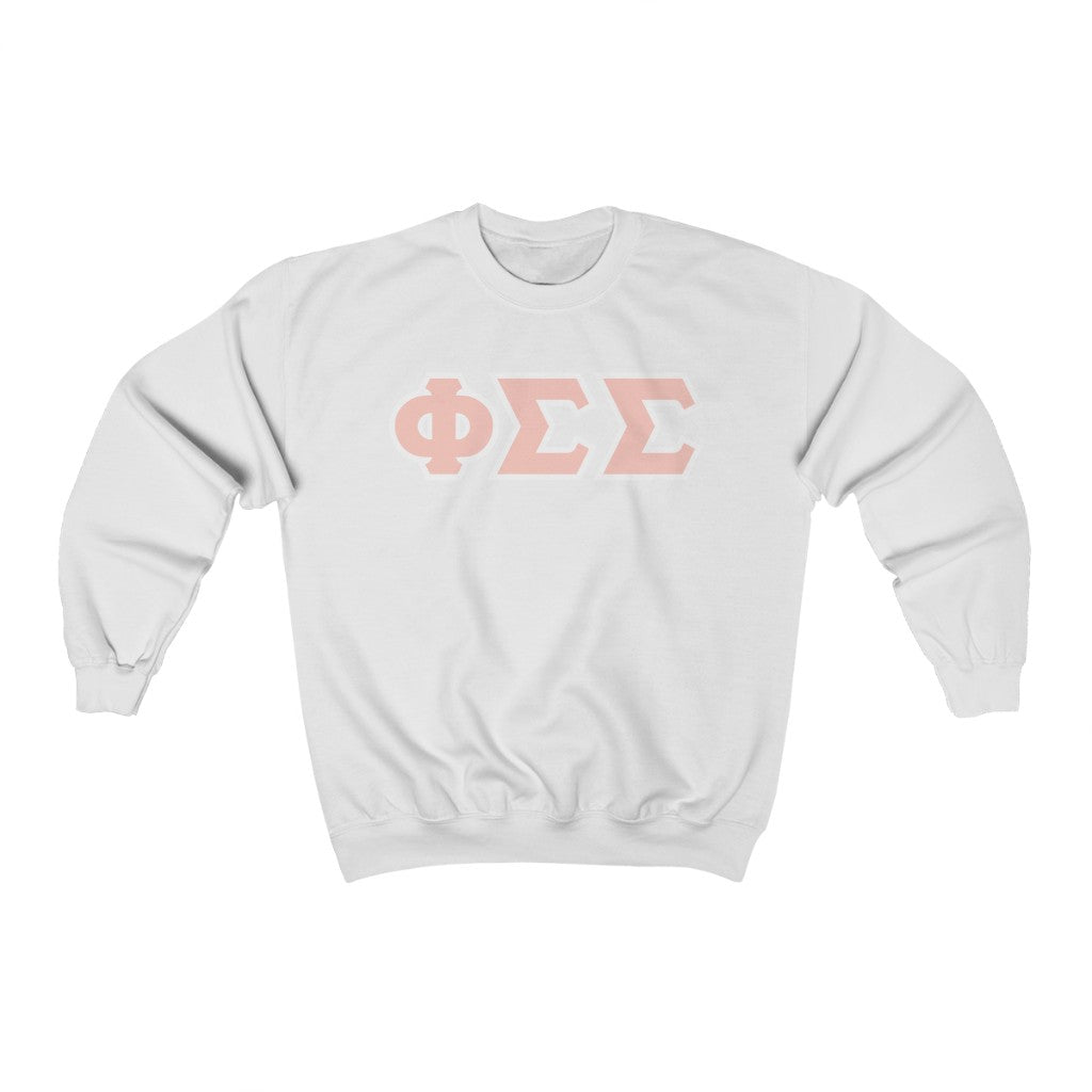Phi Sigma Sigma Printed Letters | Peach with White Border Crewneck