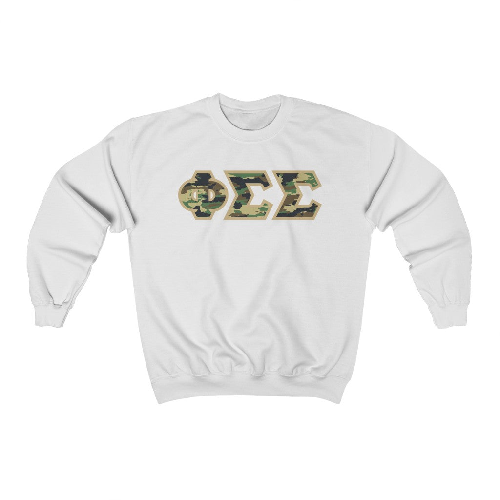 Phi Sigma Sigma Printed Letters | Camouflage Crewneck