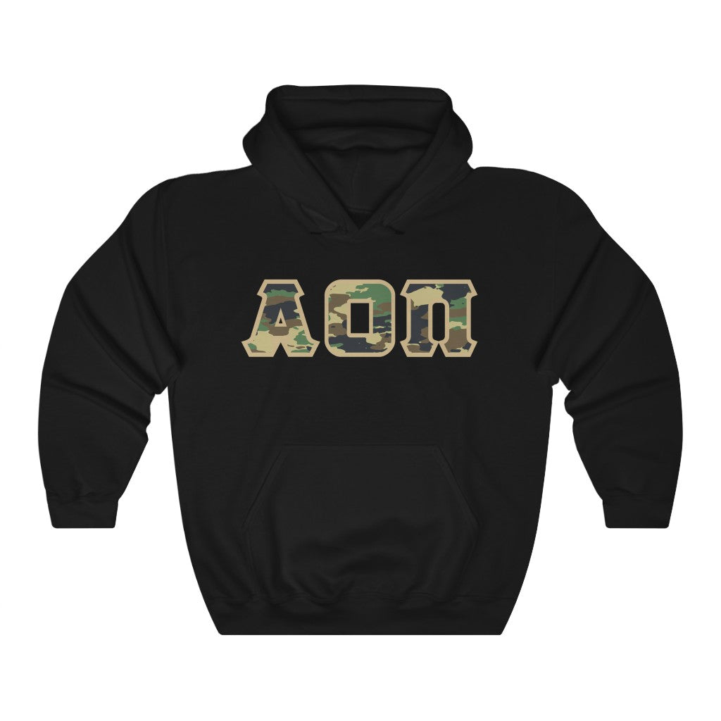 Alpha Omicron Pi Printed Letters | Camouflage Hoodie