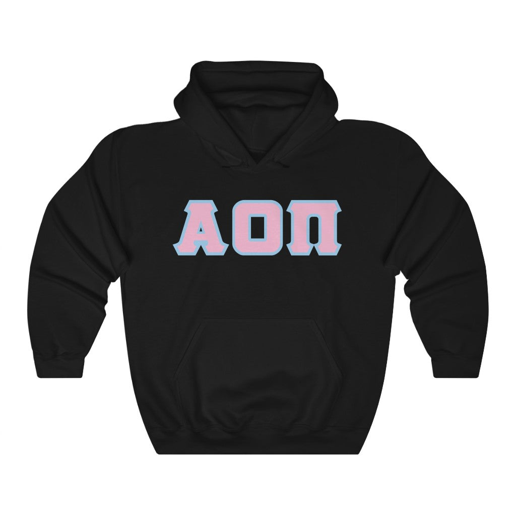 Alpha Omicron Pi Printed Letters | Pink with Light Blue Border Hoodie