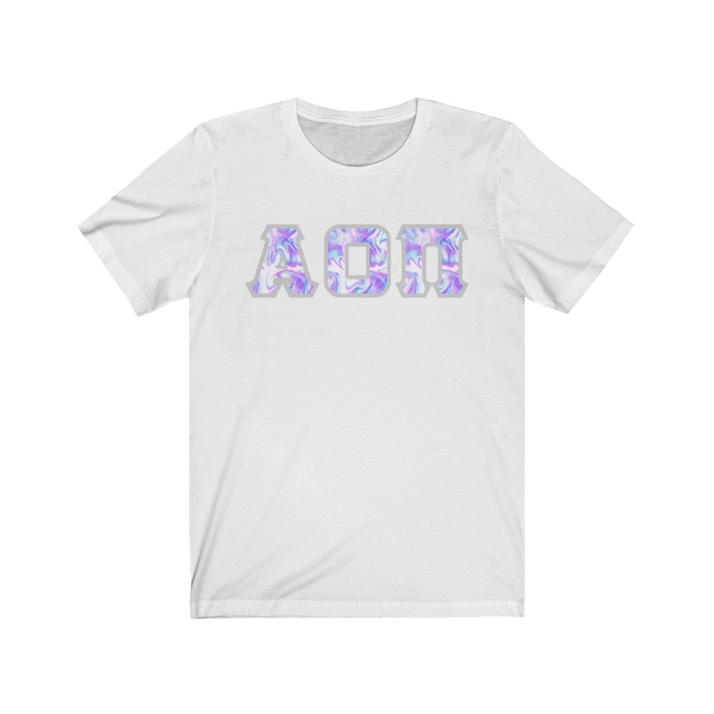 Alpha Omicron Pi Printed Letters | Cotton Candy Tie-Dye T-Shirt
