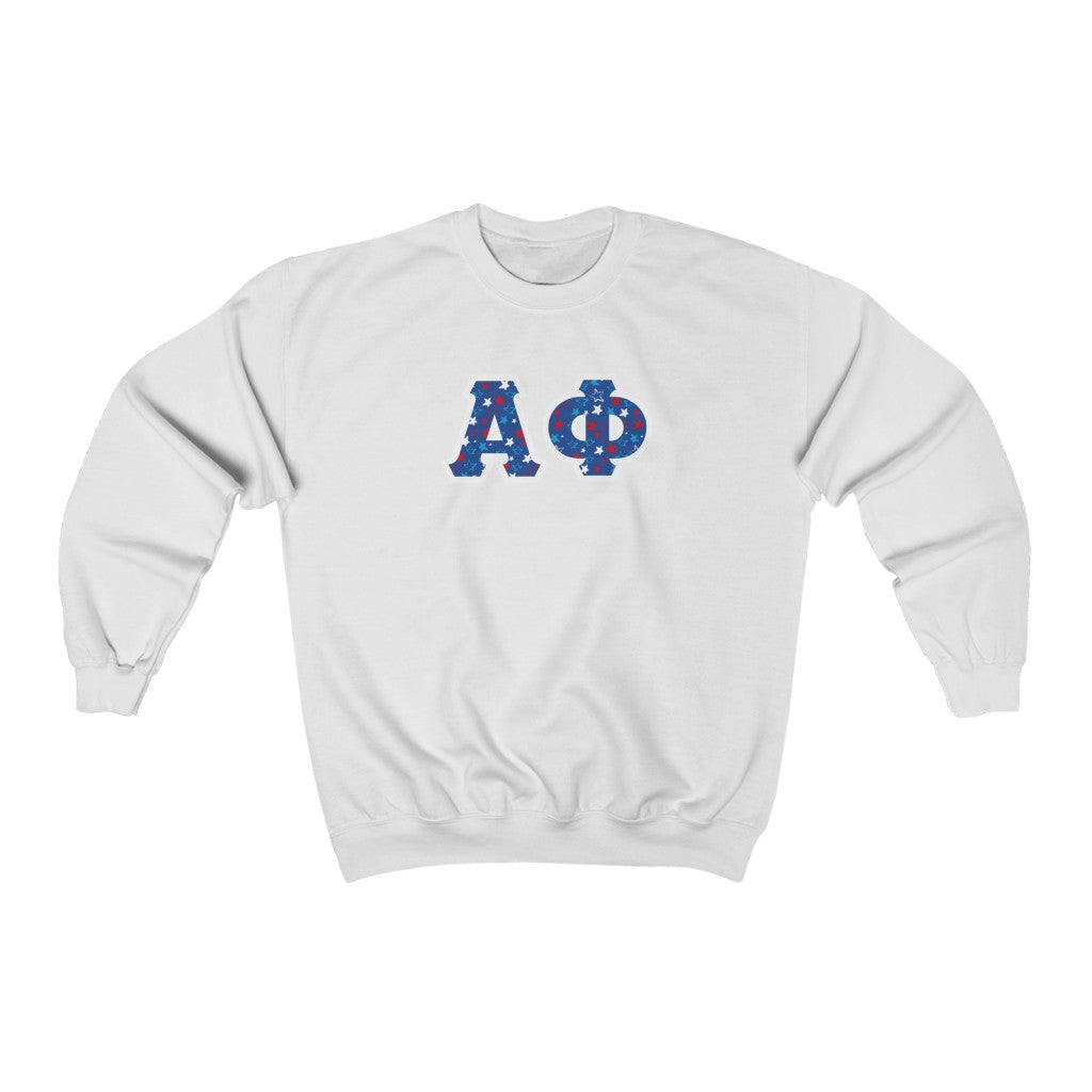 Alpha Phi Printed Letters | USA Stars Crewneck