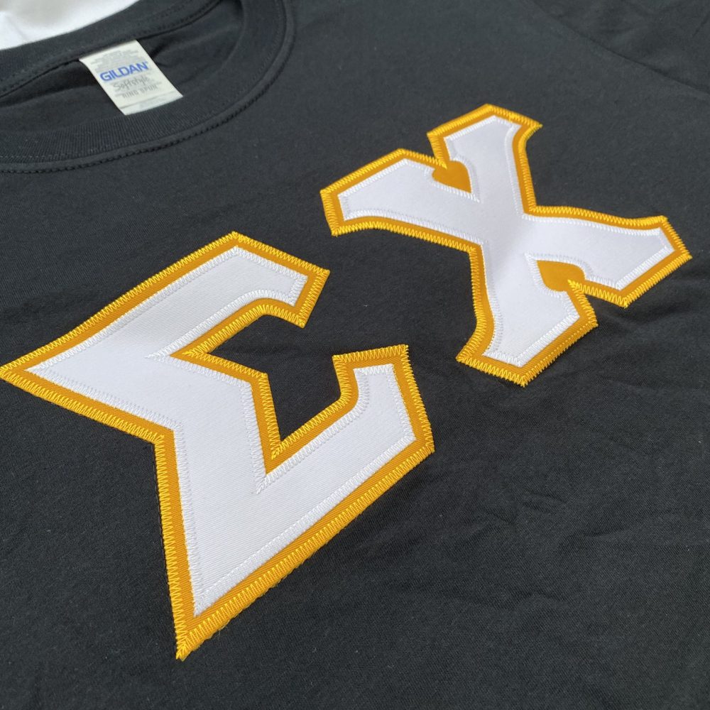 Sigma Chi Stitched Letter T-Shirt | Black | White with Gold Border