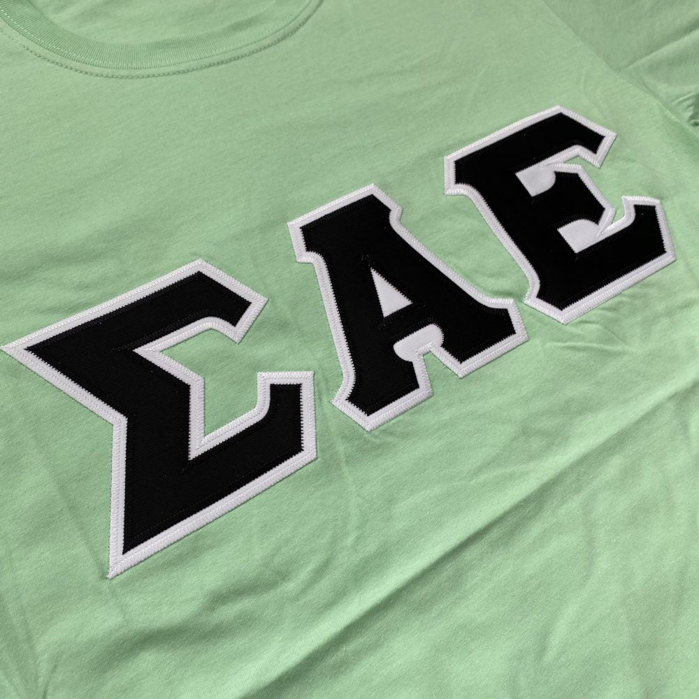 Sigma Alpha Epsilon Stitched Letter T-Shirt | Mint | Black with White Border